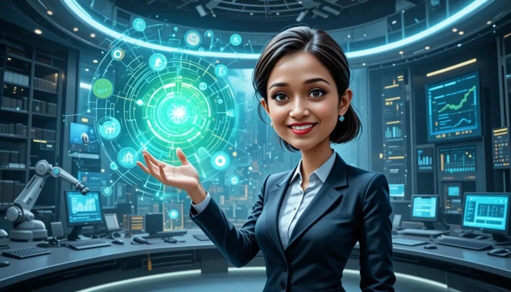 AI and Leadership | Mukesh S Abstract art of AI and leadership in 2025 blending technology and human resilience in vibrant colors